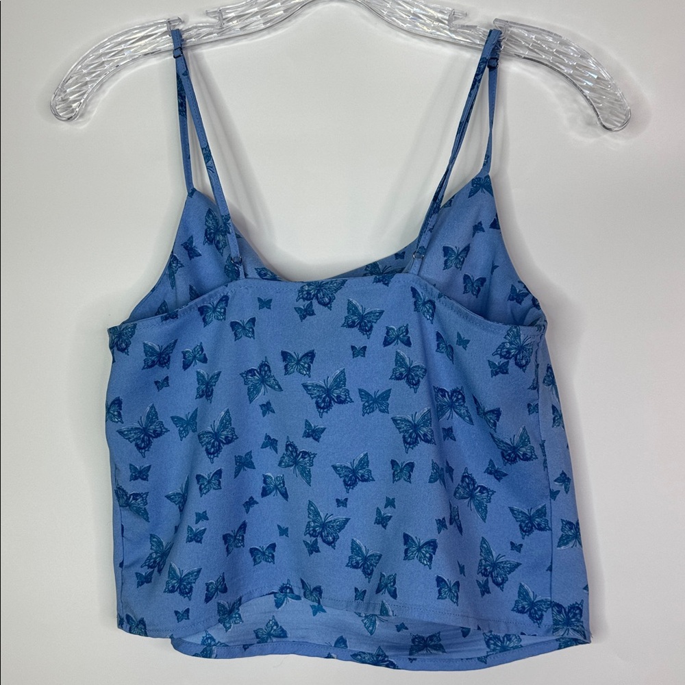 Rue 21 Blue Butterfly Lisa Frank Style Cropped Y2K Tank Top Size Small - Picture 5 of 5
